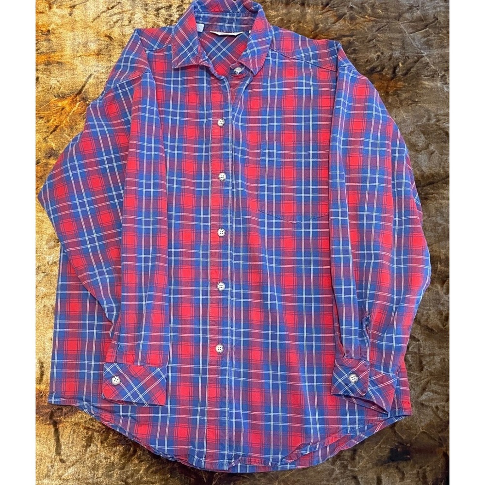 Vintage Gotcha Covered Mens Small Red Blue Plaid Flannel Button Down Shirt USA